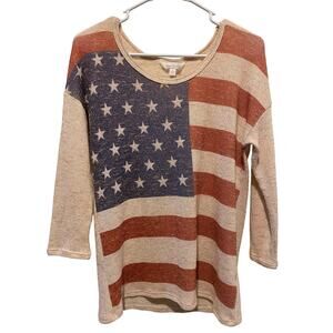 Charming Charlie American Flag Knit Top Small Cream Lightweight USA Preppy